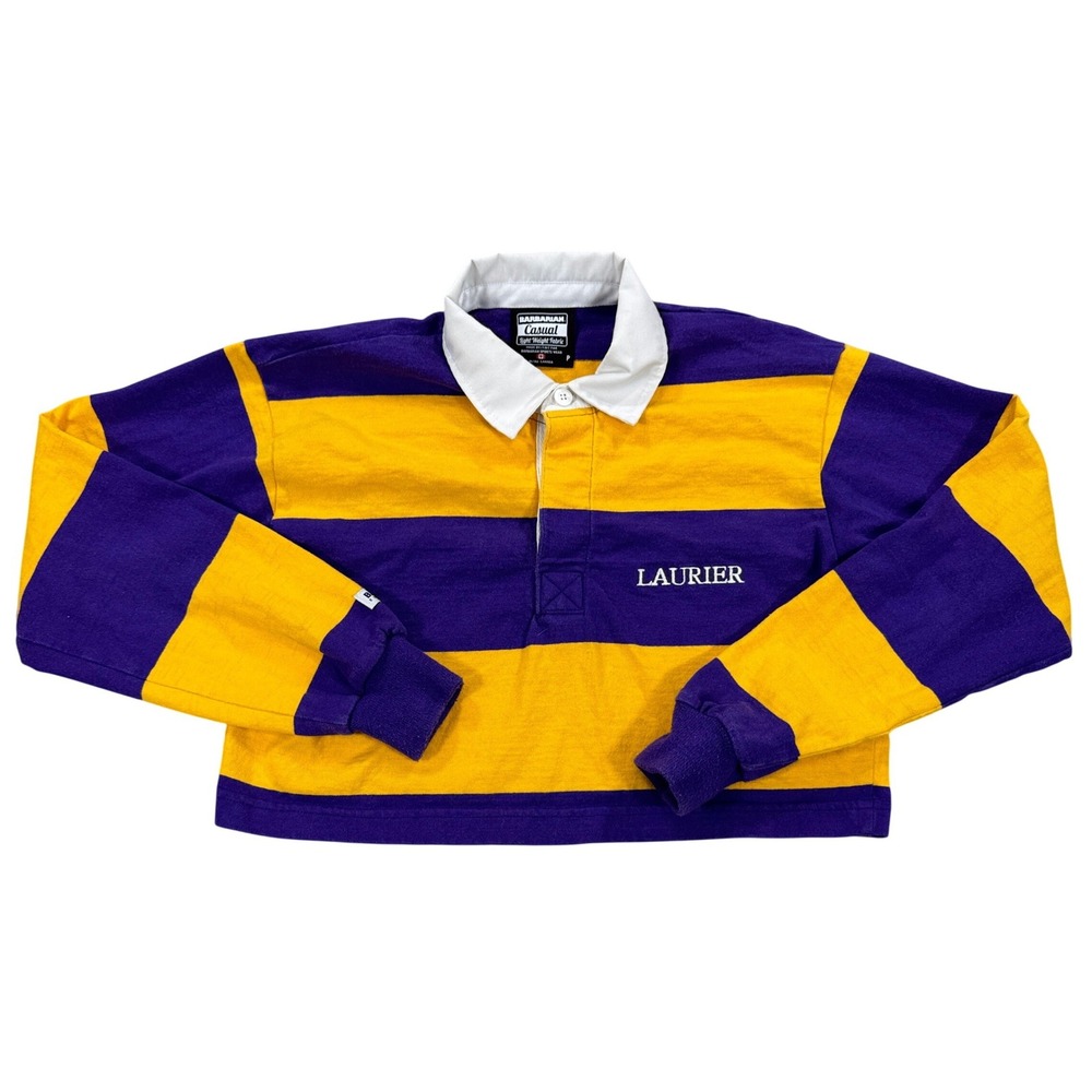 Barbarian Shirt Women's‎ Small Yellow Purple Stripe Rugby Polo Cropped Laurier